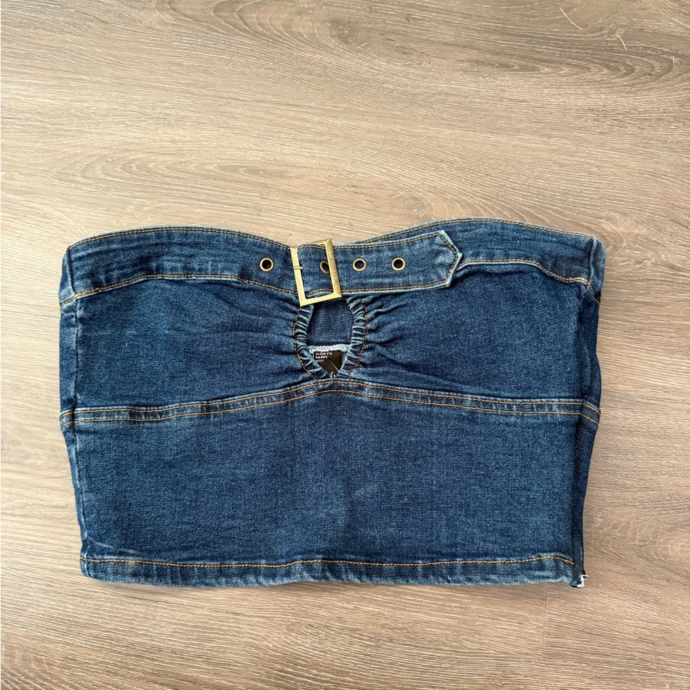 Cider Blue Denim Top with Gold Detail